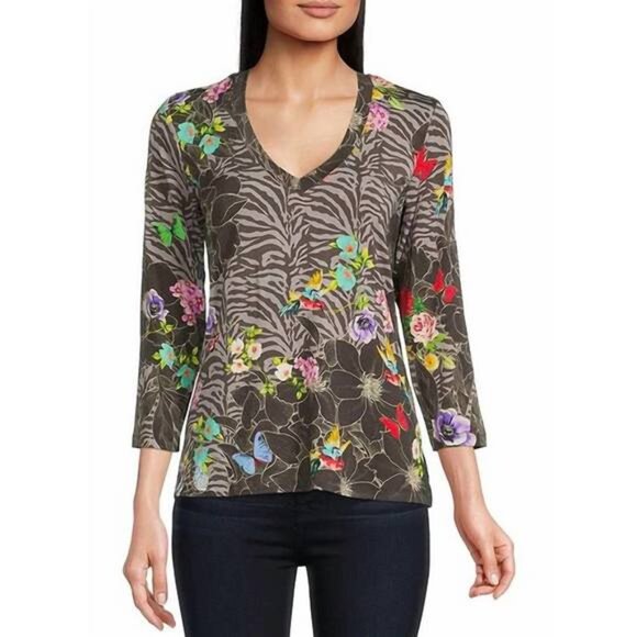 Johnny Was Zippy Favorite Bamboo Floral Bird Butterfly Swing 3/4 Sleeve … - Picture 1 of 10